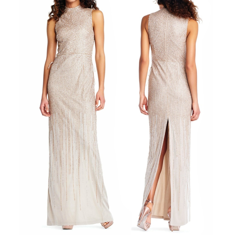 Adrianna Papell Beaded Mock-Neck Evening Gown - Picture 1 of 8